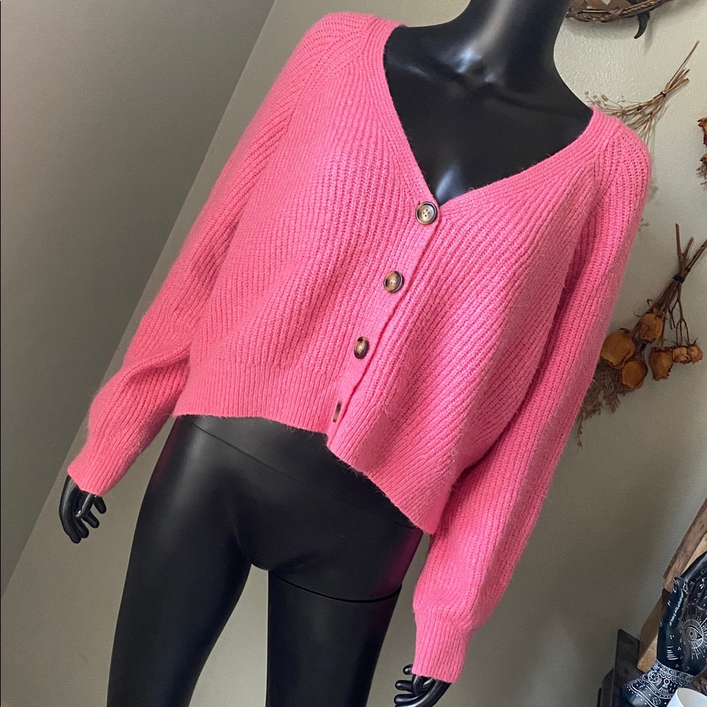 HAILEY & CO. Cozy Kawaii Cute Pink Button-Up Cardigan